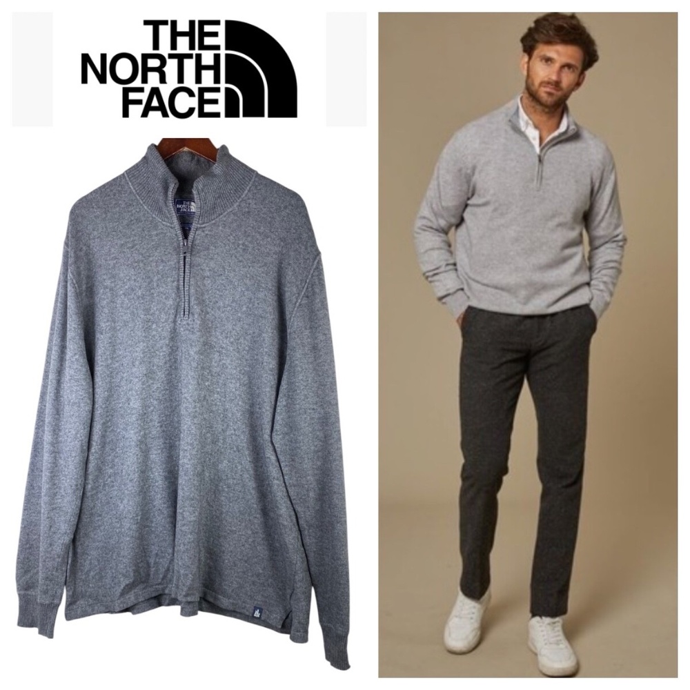 The North Face Mens Sz XXL 2XL Pullover Sweater 1/2 Zip WOOL Blend Gray